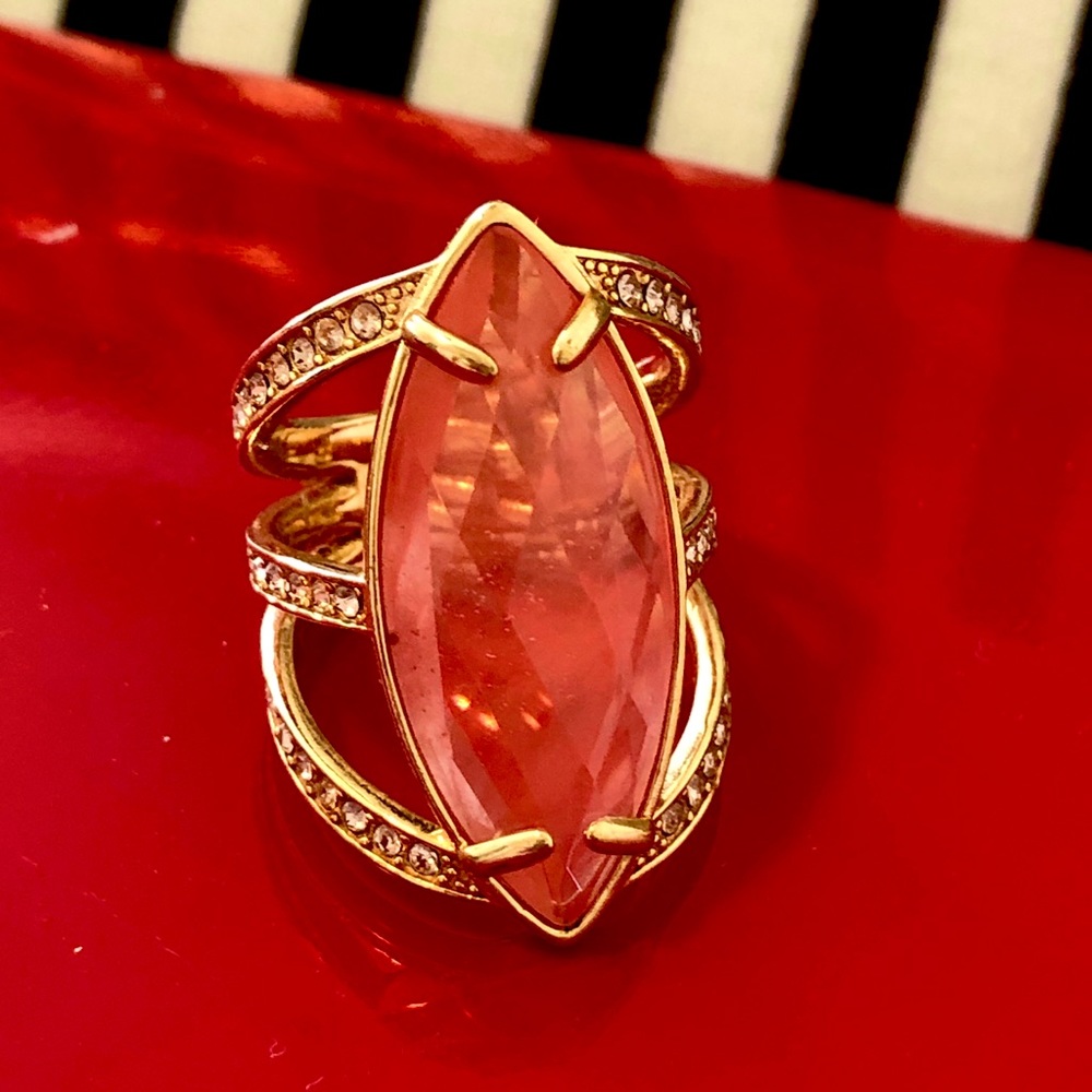 Henri Bendel Rose gold, pink stone & crystal ring